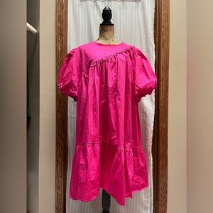NWT Matilda Puff Hand Pleatchest Cotton Dress in Hot Pink   Size Around 12